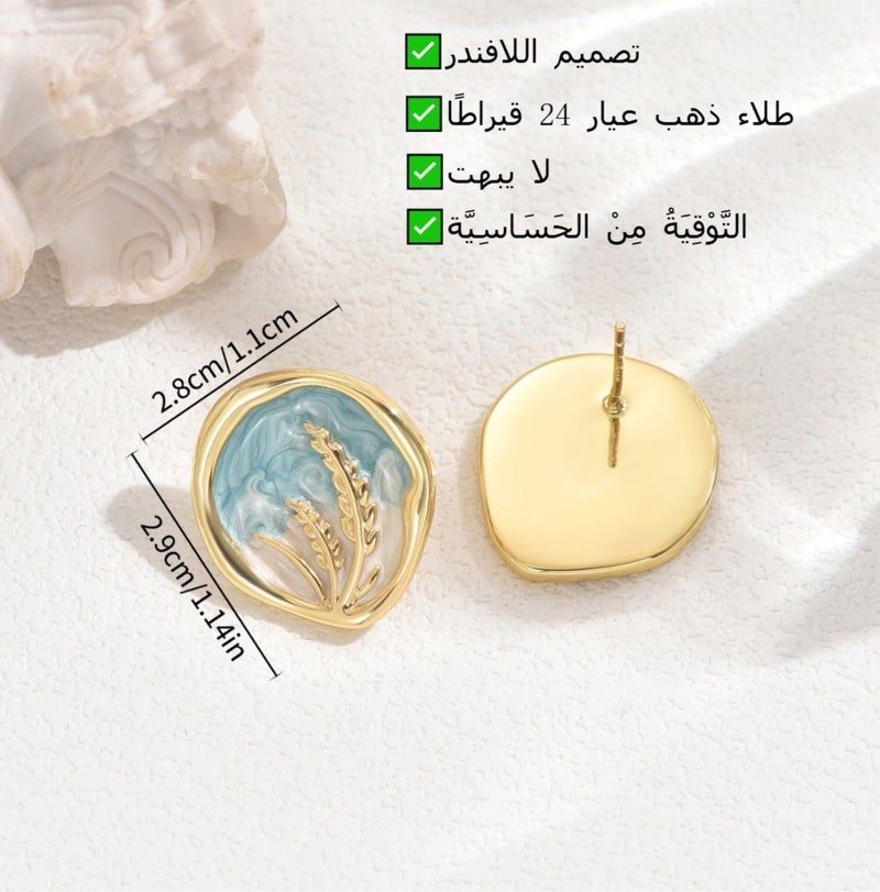 حقل أقراط مطلية بالذهب عيار 24 قيراط، بتصميم دائري أنيق على الطراز الكلاسيكي، بألوان الخزامى الذهبية المنعشة والجميلة، للنساء والفتيات. - Image 3